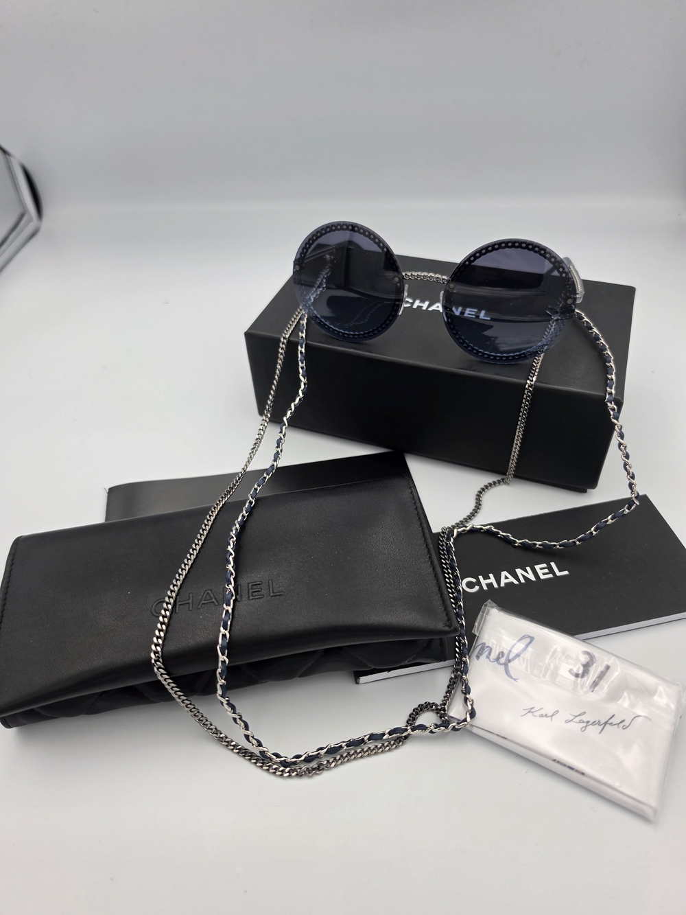 Chanel Round Black/Blue Underneath Frame W/ Silver (FULL INC.)(NWOT)(COA)💙🖤🩶